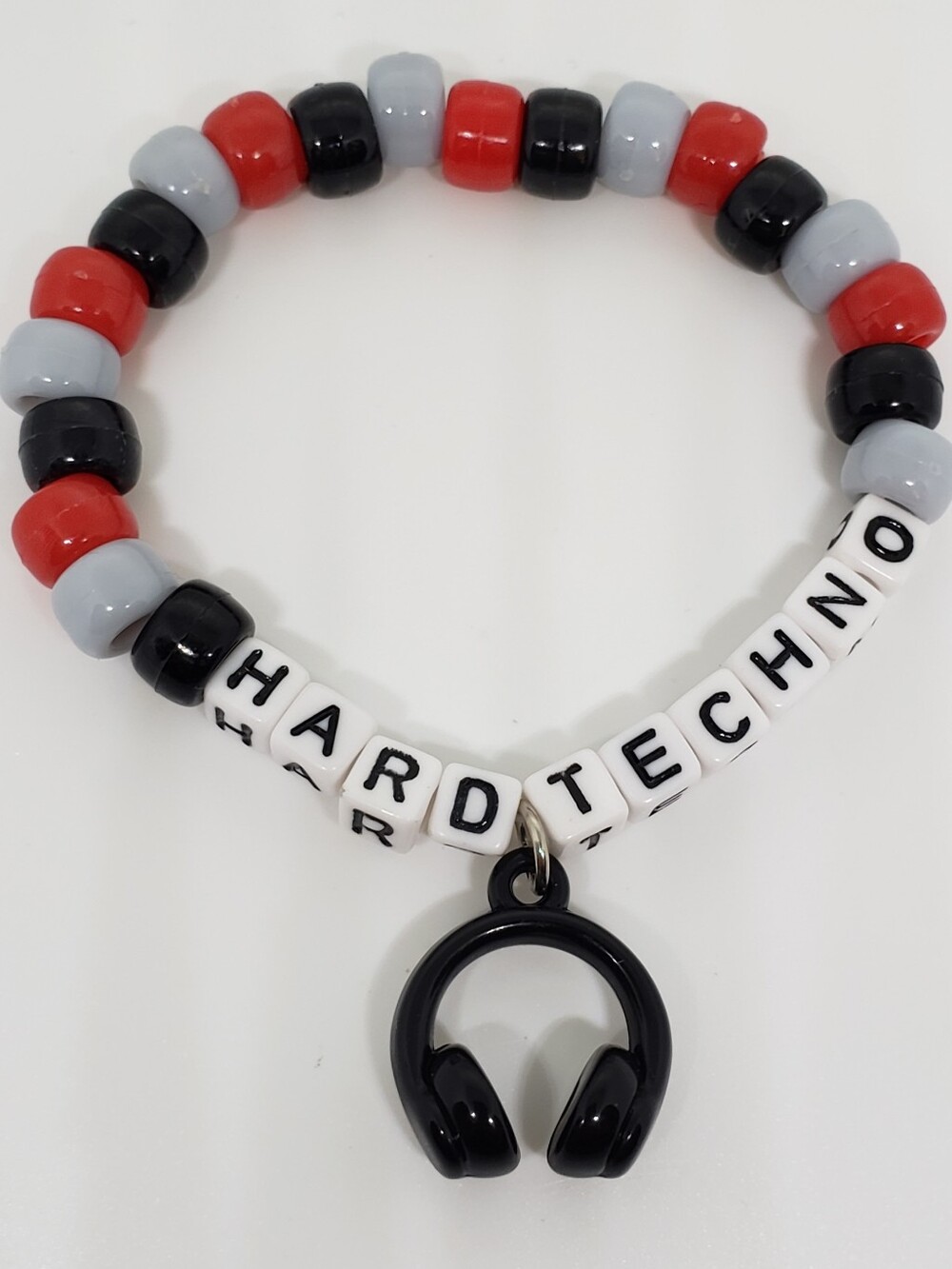 Handmade Red Black Gray Hard Techno Headphone Kandi bracelet